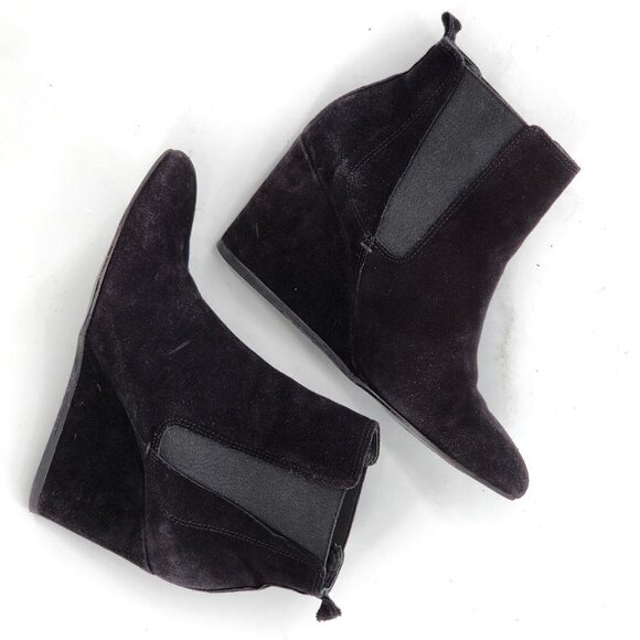 LANVIN Suede Wedge Ankle Booties Black - Picture 9 of 12